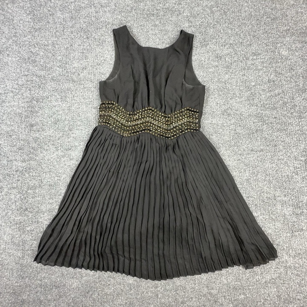 As U Wish Dress Womens 3 Black Beaded Waist Pleated Chiffon Fit Flare I264777A1